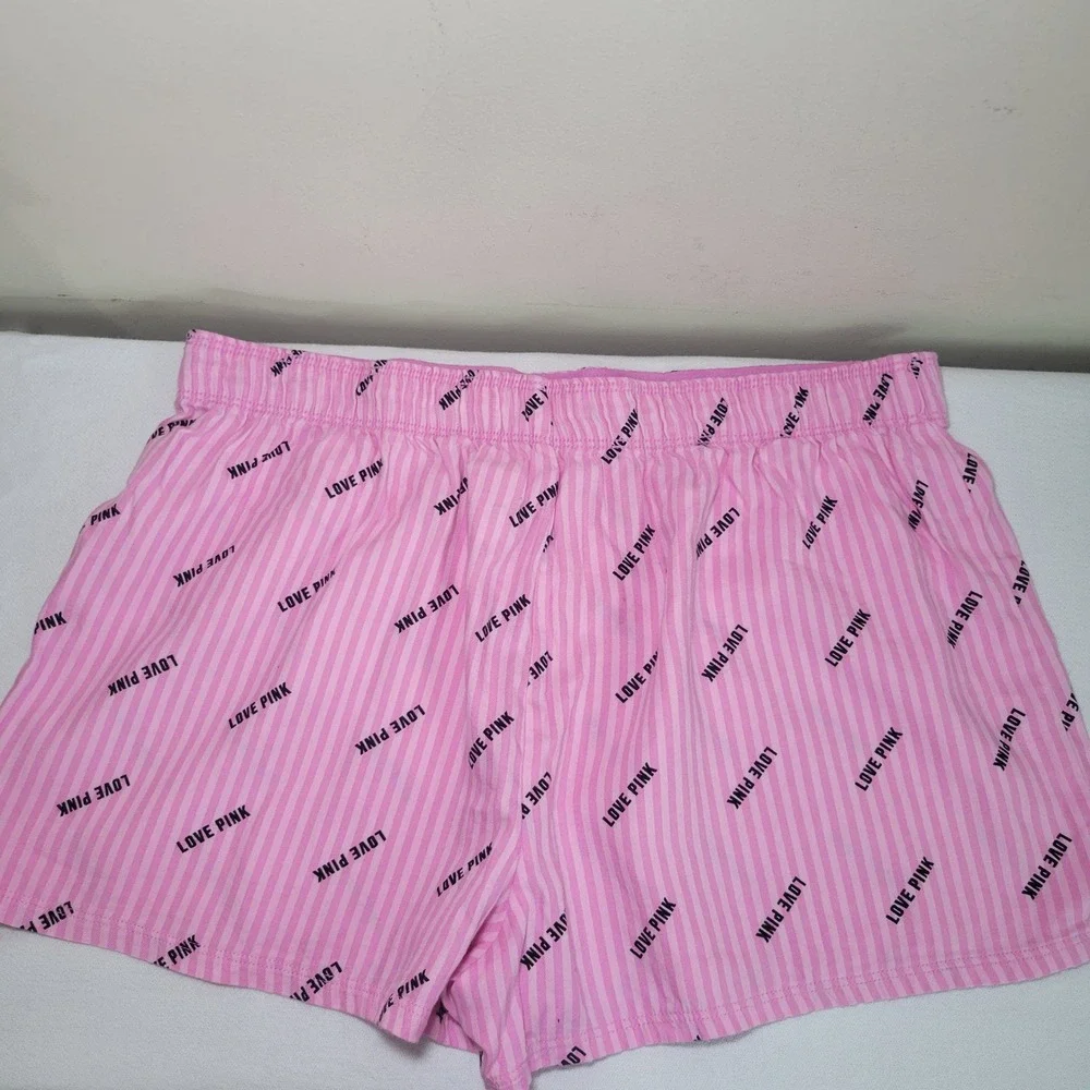 PINK Victoria's Secret Womens Pink Striped Logo Boxer Pajama‎ Shorts Size M